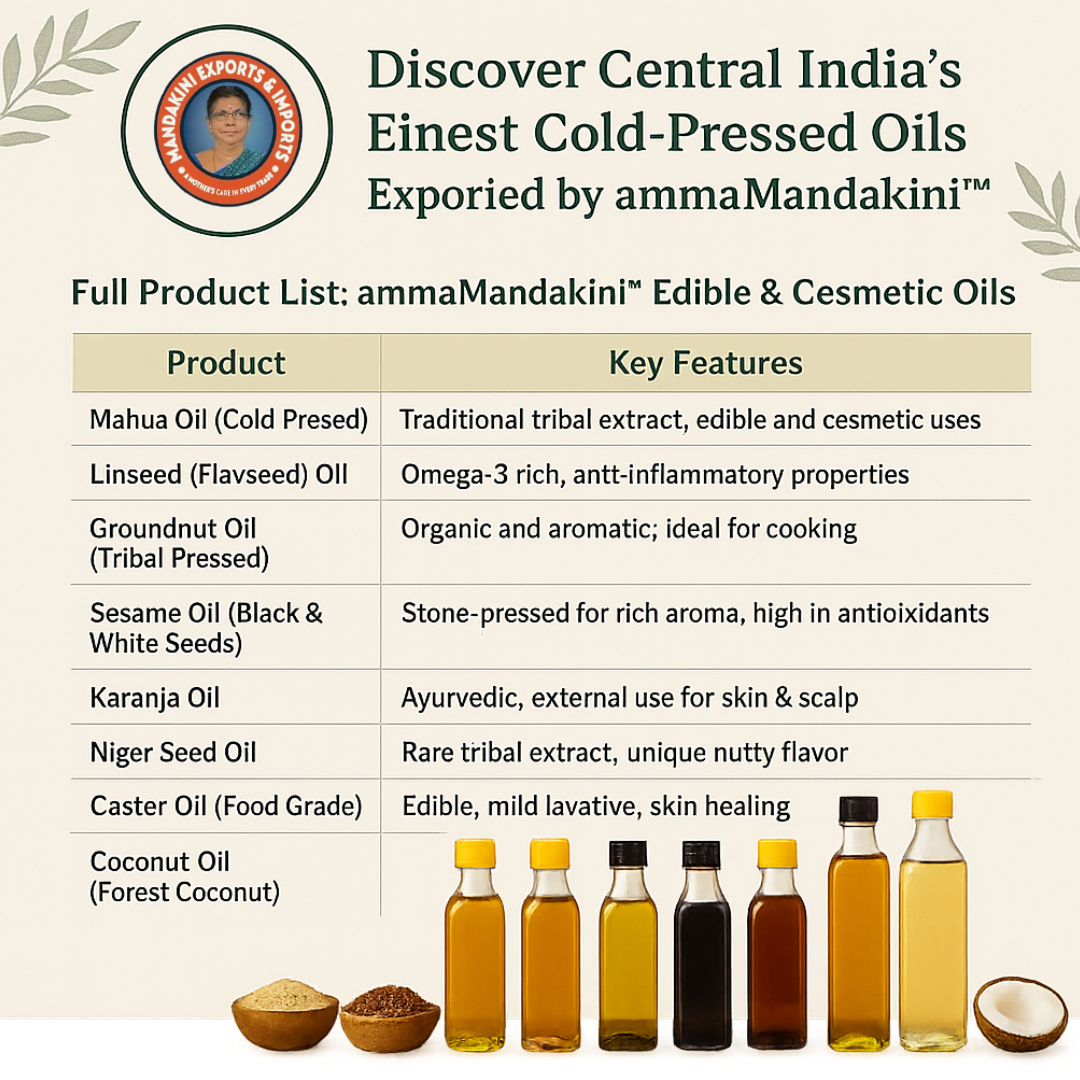 Discover Central India’s Finest Cold-Pressed Oils – Exported by ammaMandakini