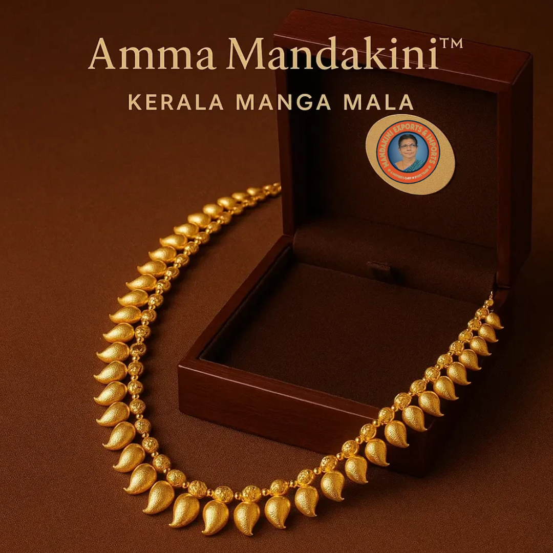 Exported By Amma Mandakini Kerala’s Manga Mala – Mango-shaped gold beads in elegant arrangements