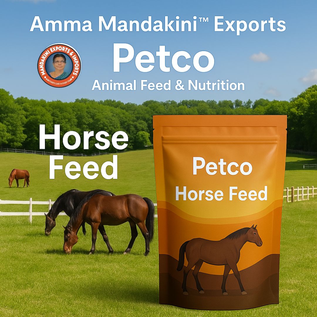 Petco™ Horse Feed by Amma Mandakini™ Exports – Trusted Nutrition for Racing & Working Horses